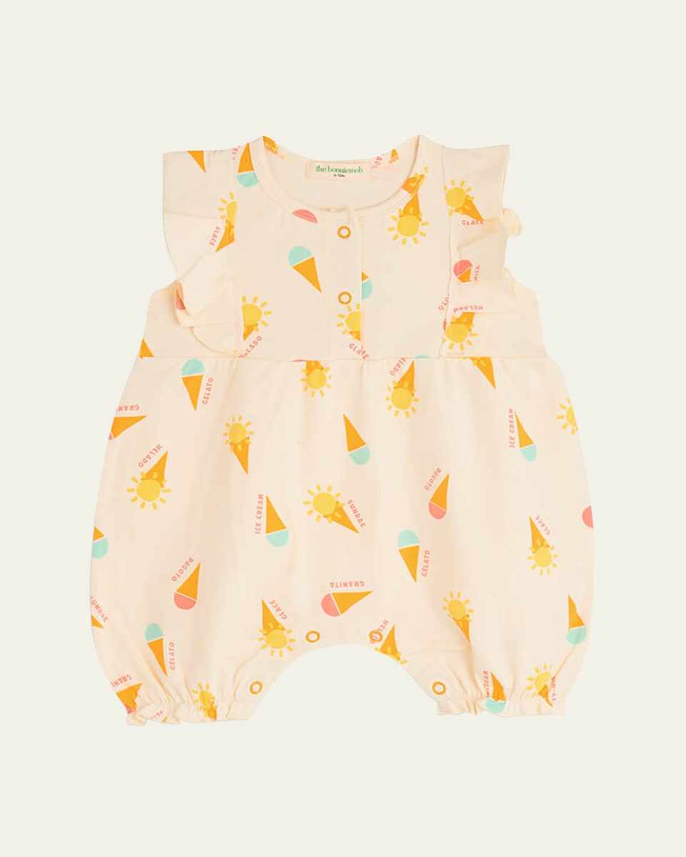 Girl's Ice Cream-Print Bubble Romper, Size Newborn-24